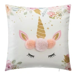 Coussin Et Plaid Enfant|Coussin Et Plaid Enfant|ATMOSPHERA Coussin enfant carré (40 x 40 cm) Licorne Pompons Multicolore