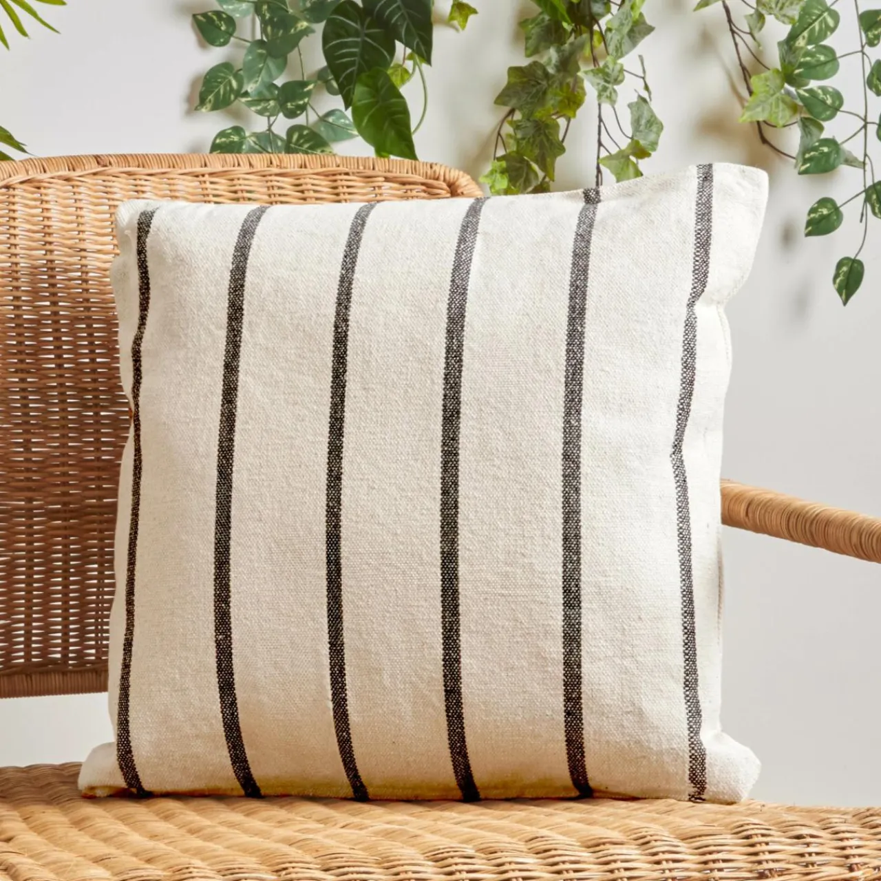 Coussin Déco D'Extérieur|Coussin Déco D'Extérieur|EMINZA Coussin extérieur carré toile de coton (50 x 50 cm) Ocealys Noir