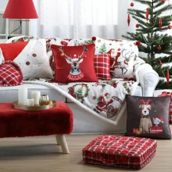 Plaid, Coussin Et Tapis De Noël|LOVELY CASA Coussin Noël carré (40 cm) Joyeux Marron Chocolat
