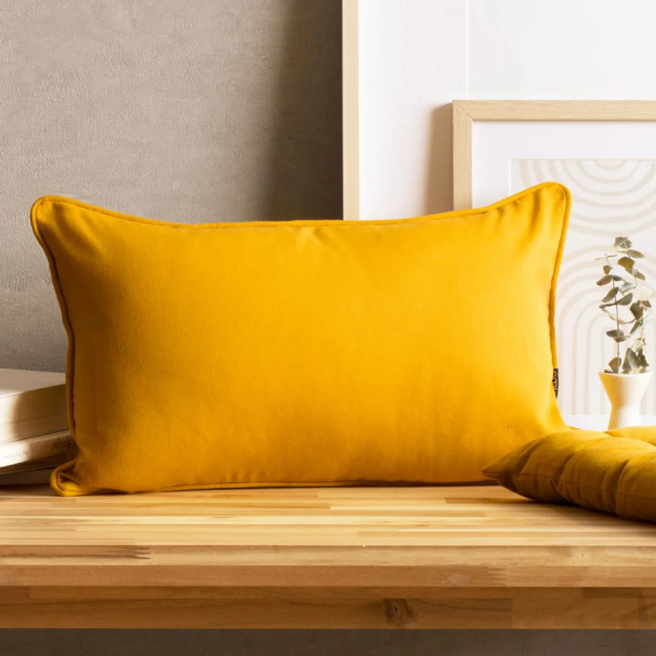 Coussin Et Housse|EMINZA Coussin rectangulaire coton (30 x 50 cm) Pixel Jaune moutarde