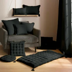 Coussin Et Housse|EMINZA Coussin rectangulaire coton (40 x 60 cm) Pixel franges Noir