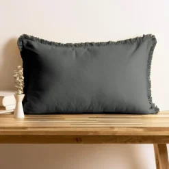 Coussin Et Housse|EMINZA Coussin rectangulaire coton (40 x 60 cm) Pixel franges Gris Anthracite