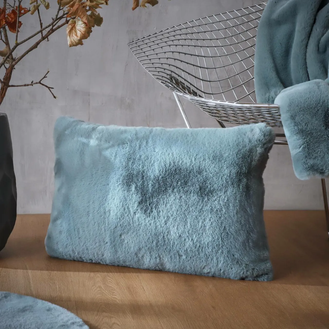 Coussin Et Housse|EMINZA Coussin rectangulaire fausse fourrure (40 x 60 cm) Finn Bleu