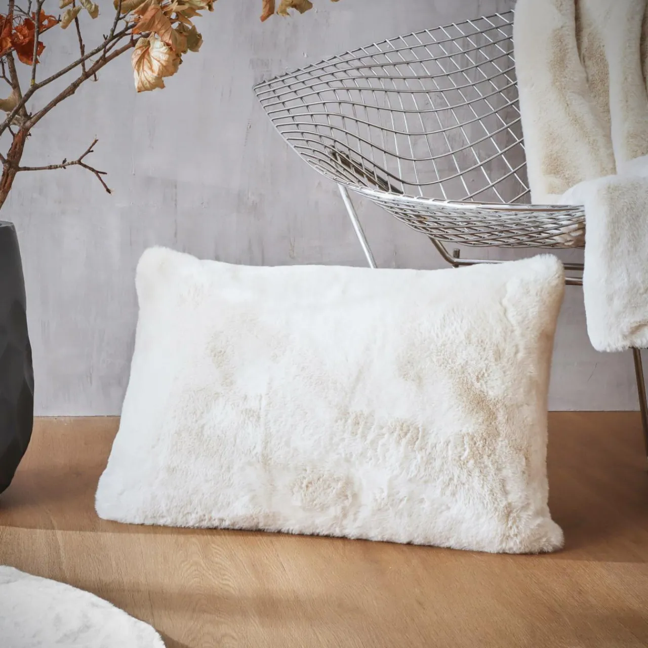 Coussin Et Housse|EMINZA Coussin rectangulaire fausse fourrure (40 x 60 cm) Finn Blanc