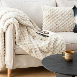 Coussin Et Housse|Atmosphera, cru017dateur d'intu017drieur Coussin rectangulaire fausse fourrure (38 x 58 cm) Adriel Beige