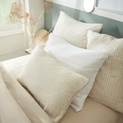 Coussin Et Housse|EMINZA Coussin rectangulaire gaze de coton (40 x 60 cm) Gaïa vichy Beige