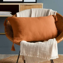 Coussin Et Housse|EMINZA Coussin rectangulaire gaze de coton (40 x 60 cm) Gaïa Abricot