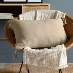 Coussin Et Housse|EMINZA Coussin rectangulaire gaze de coton (40 x 60 cm) Gaïa Ficelle