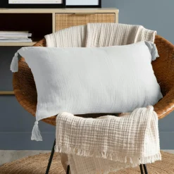 Coussin Et Housse|EMINZA Coussin rectangulaire gaze de coton (40 x 60 cm) Gaïa Gris nuage Gris clair