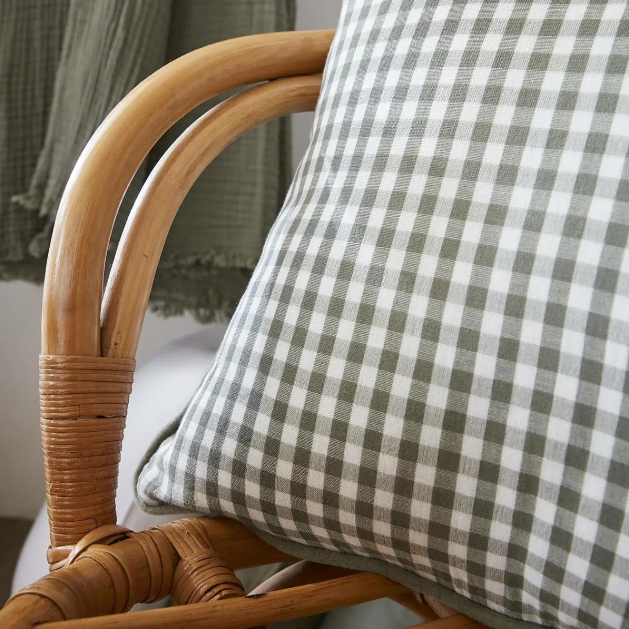 Coussin Et Housse|EMINZA Coussin rectangulaire gaze de coton (40 x 60 cm) Gaïa vichy Vert romarin