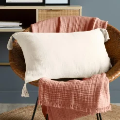 Coussin Et Housse|EMINZA Coussin rectangulaire gaze de coton (40 x 60 cm) Gaïa pampa Beige