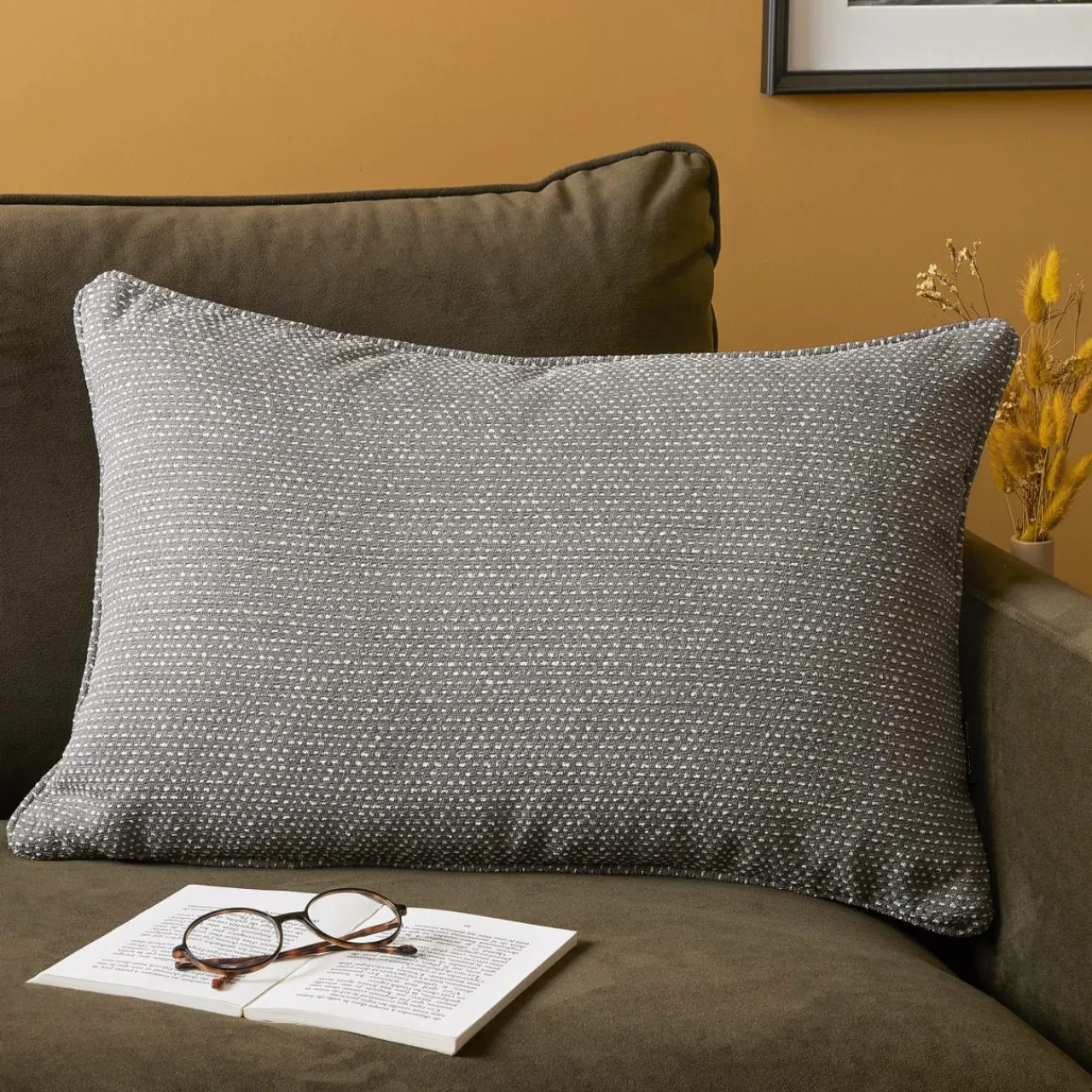 Coussin Et Housse|EMINZA Coussin rectangulaire tissé (40 x 60 cm) Oscar Gris Anthracite