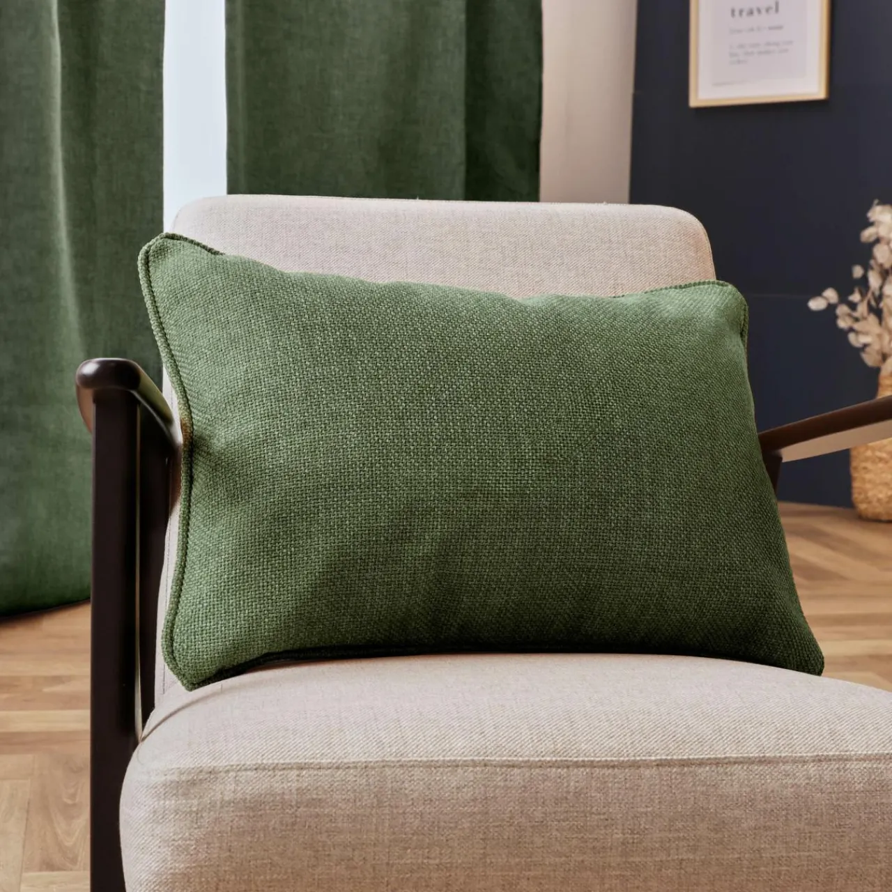 Coussin Et Housse|EMINZA Coussin rectangulaire tissé (40 x 60 cm) Alba Vert kaki