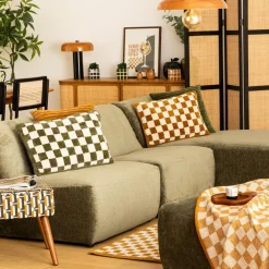 Coussin Et Housse|Atmosphera, cru017dateur d'intu017drieur Coussin rectangulaire tufté (38 x 58 cm) Damier Vert kaki