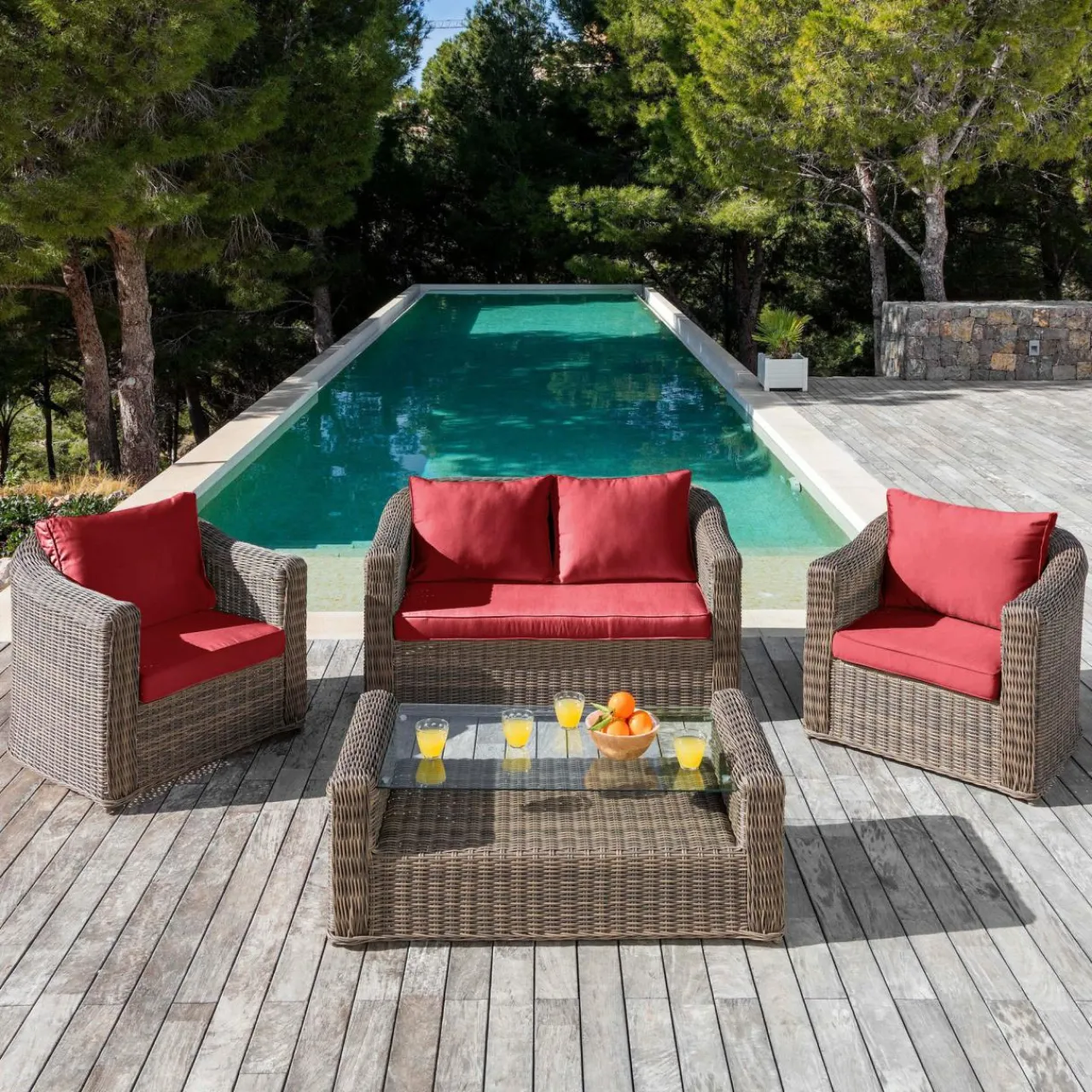 Accessoires Et Coussins|MOBELLIA Coussins de remplacement pour salon de jardin Calvi 4 places Rouge