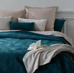 Couvre-Lit Et Édredon|ATMOSPHERA Couvre-lit (260 x 240 cm) Feuilles Bleu canard