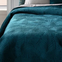 Couvre-Lit Et Édredon|ATMOSPHERA Couvre-lit (260 x 240 cm) Feuilles Bleu canard