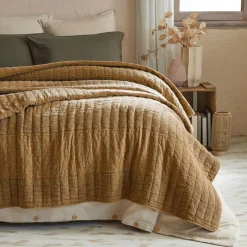 Couvre-Lit Et Édredon|EMINZA Couvre-lit coton matelassé (220 x 240 cm) Lena Camel