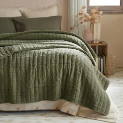 Couvre-Lit Et Édredon|EMINZA Couvre-lit coton matelassé (220 x 240 cm) Lena Vert romarin