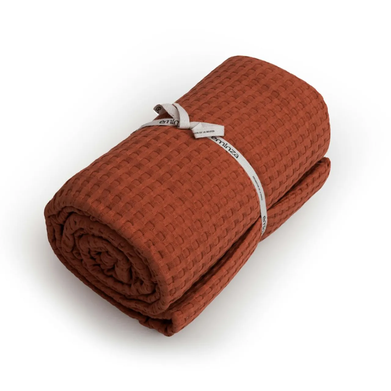 Plaid Et Jeté|Couvre-Lit Et Édredon|EMINZA Couvre-lit coton nid d'abeille (220 x 250 cm) Maya Terracotta