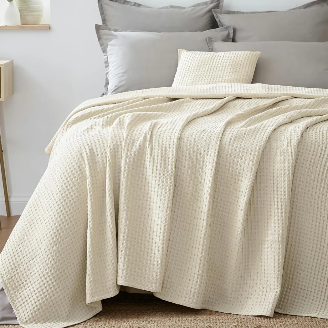 Plaid Et Jeté|Couvre-Lit Et Édredon|EMINZA Couvre-lit coton nid d'abeille (220 x 250 cm) Maya pampa Beige