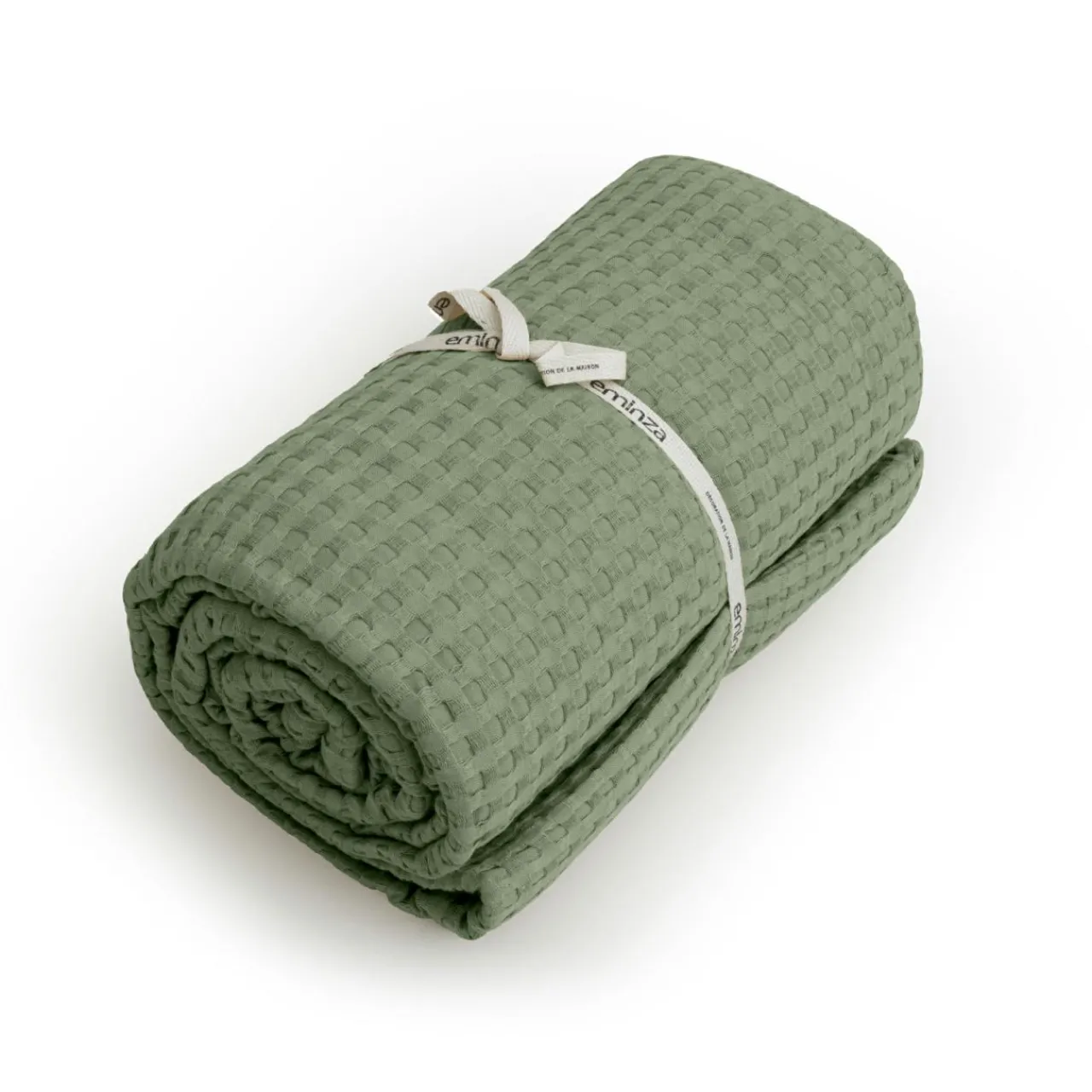 Plaid Et Jeté|Couvre-Lit Et Édredon|EMINZA Couvre-lit coton nid d'abeille (220 x 250 cm) Maya Vert romarin