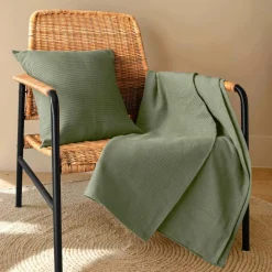 Plaid Et Jeté|Couvre-Lit Et Édredon|EMINZA Couvre-lit coton tissé (180 x 220 cm) Léa Vert romarin