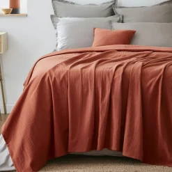 Plaid Et Jeté|Couvre-Lit Et Édredon|EMINZA Couvre-lit coton tissé (180 x 220 cm) Léa Terracotta