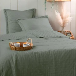 Couvre-Lit Et Édredon|STOF Couvre-lit matelassé et deux taies d'oreiller (260 x 240 cm) Cléo Vert sauge