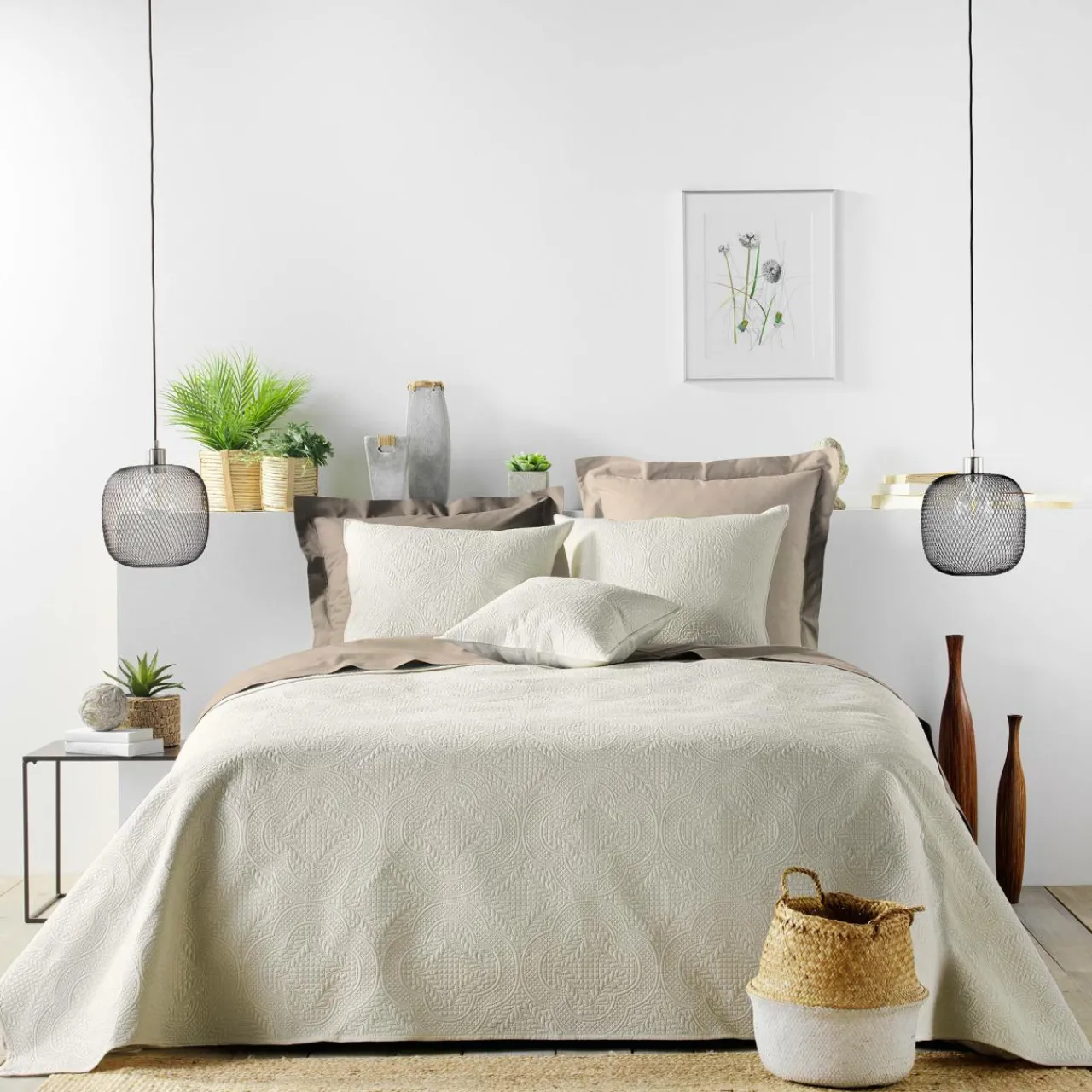 Couvre-Lit Et Édredon|douceur d'intu017drieur Couvre-lit matelassé et taies d'oreiller microfibre (240 x 220 cm) Romane Ecru