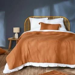 Couvre-Lit Et Édredon|EMINZA Couvre-lit matelassé gaze de coton (260 x 240 cm) Gaïa Abricot