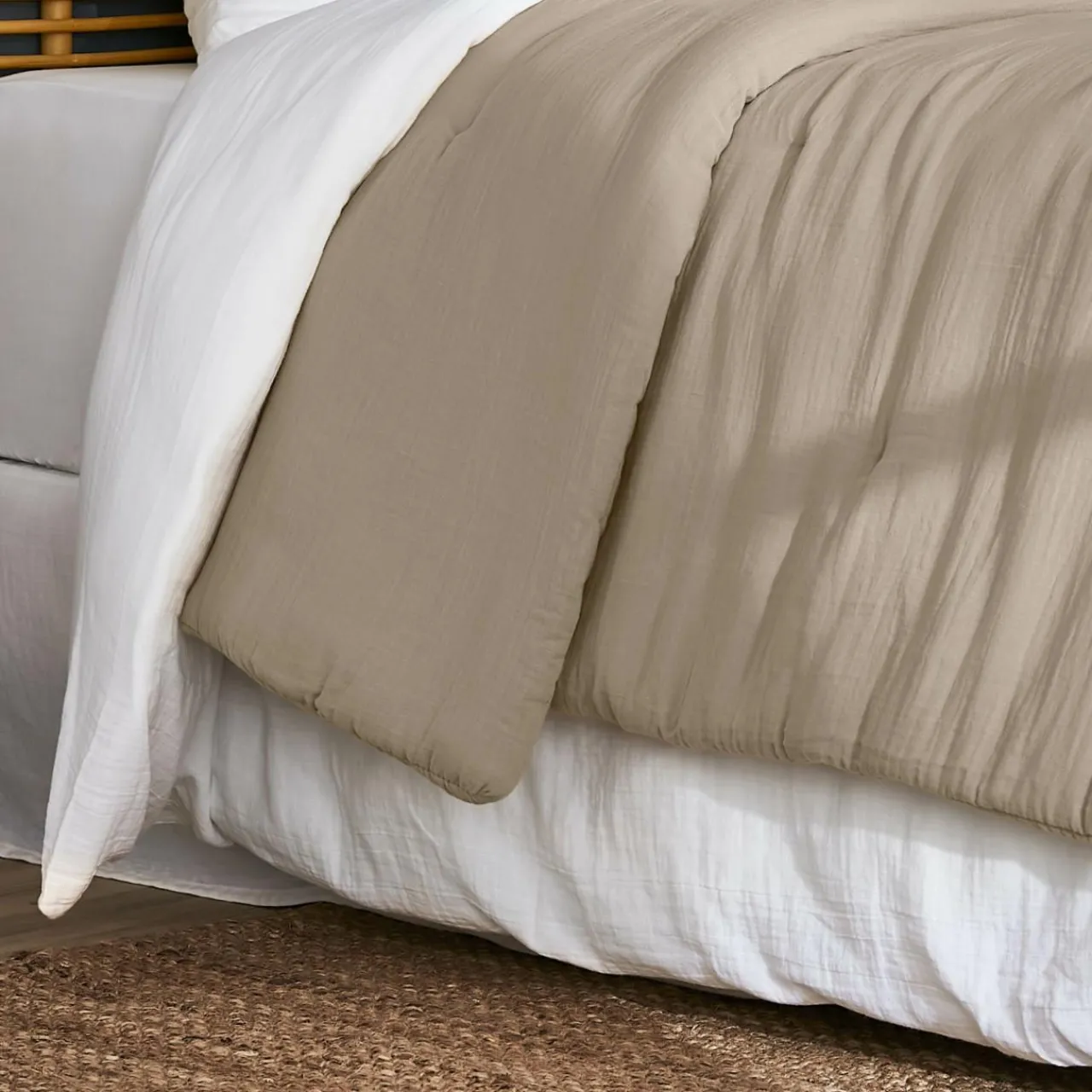 Couvre-Lit Et Édredon|EMINZA Couvre-lit matelassé gaze de coton (260 x 240 cm) Gaïa Ficelle