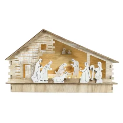 Crèche De Noël|BLACHERE Crèche de Noël complète et lumineuse en bois (H17 cm) Sainte-Augusta Naturel