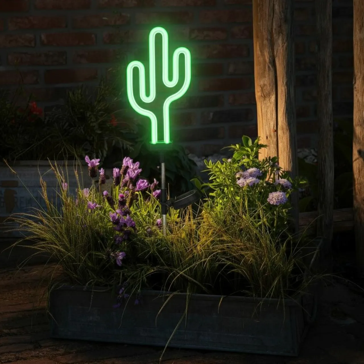 Luminaire Jardin|Eclairage Extérieur|KAEMINGK Décoration lumineuse Solaire à piquer au sol (H73 cm) Cactus néon Vert