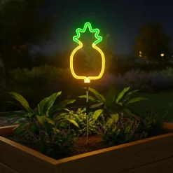 Luminaire Jardin|Eclairage Extérieur|KAEMINGK Décoration lumineuse Solaire à piquer au sol (H74 cm) Ananas néon Jaune