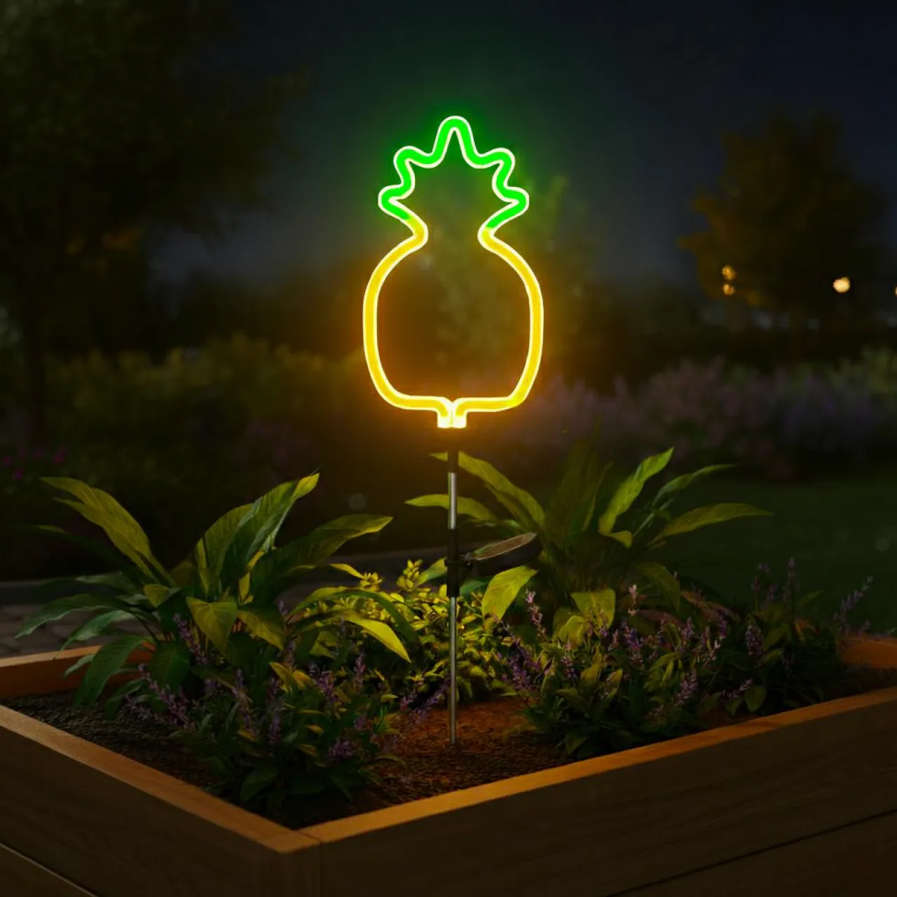 Luminaire Jardin|Eclairage Extérieur|KAEMINGK Décoration lumineuse Solaire à piquer au sol (H74 cm) Ananas néon Jaune