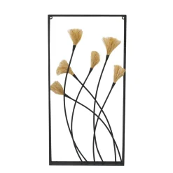 Toile, Cadre, Déco Murale|EMINZA Décoration murale en métal et lin (H80 cm) Nature Noir