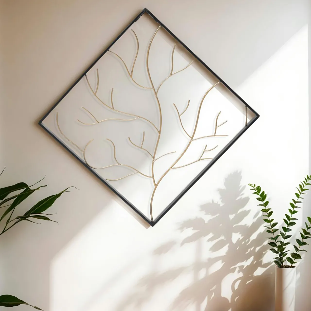 Toile, Cadre, Déco Murale|EMINZA Décoration murale en métal (H49,5 cm) Arbre contemporain et doré Noir