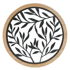 Toile, Cadre, Déco Murale|EMINZA Décoration murale ronde en métal (D60 cm) Éclat de Feuille Noir