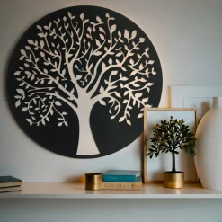 Toile, Cadre, Déco Murale|EMINZA Décoration murale ronde en métal (D60 cm) Arbre de vie Noir