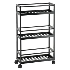 Rangement Salle De Bain|Desserte, Meuble|TENDANCE Desserte à roulettes 3 niveaux (H75 cm) Japandi Noir