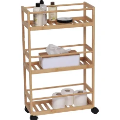 Rangement Salle De Bain|Desserte, Meuble|TENDANCE Desserte à roulettes 3 niveaux bambou (H75 cm) Harmonie Naturel