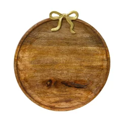 Vaisselle De Noël|KAEMINGK Dessous d'assiette en manguier (D33 cm) Nœud en or Bois