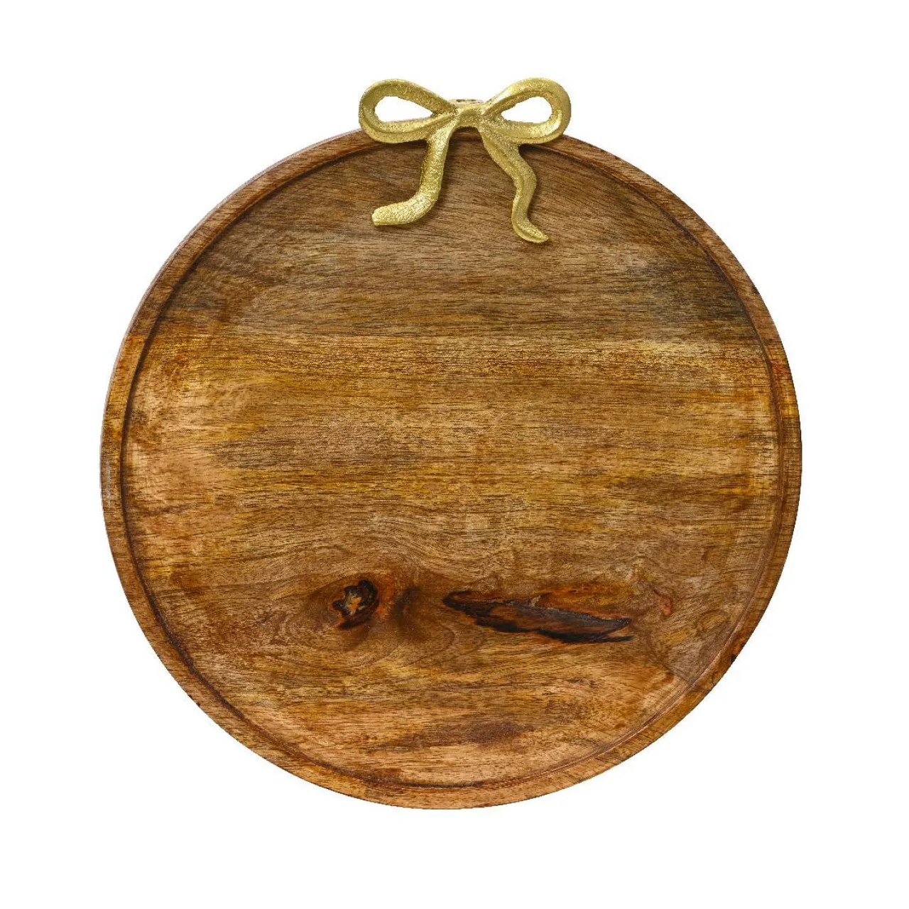 Vaisselle De Noël|KAEMINGK Dessous d'assiette en manguier (D33 cm) Nœud en or Bois