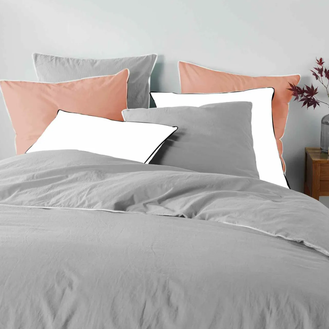 Drap Housse|DOUCEUR D'INTERIEUR Drap housse coton lavé (140 x 190 cm) Linette Gris