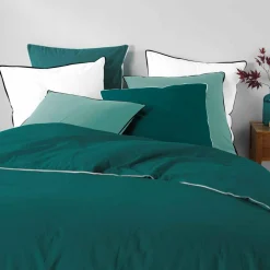 Drap Housse|DOUCEUR D'INTERIEUR Drap housse coton lavé (140 x 190 cm) Linette Bleu pétrole