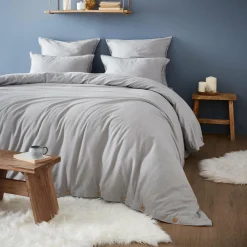 Drap Housse|EMINZA Drap housse flanelle de coton (180 x 200 cm) Théa Gris clair