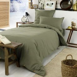 Drap Housse|EMINZA Drap housse flanelle de coton (90 x 190 cm) Nina Vert romarin