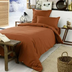 Drap Housse|EMINZA Drap housse flanelle de coton (90 x 190 cm) Théa Terracotta