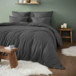 Drap Housse|EMINZA Drap housse flanelle de coton (140 x 190 cm) Théa Gris Anthracite